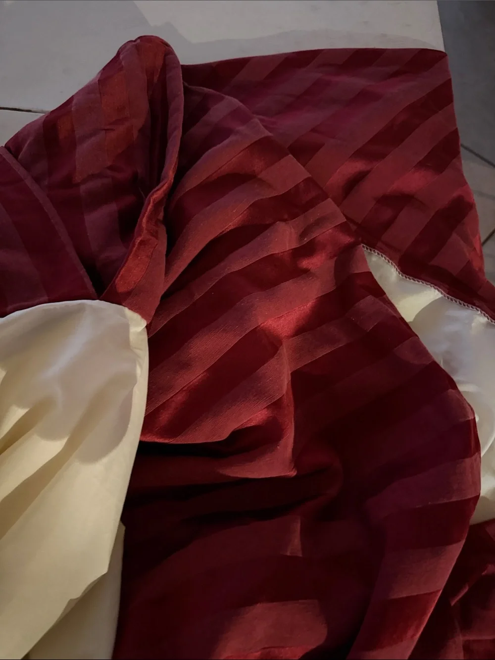Two-Tone Burgundy and Cream Bed Skirt
